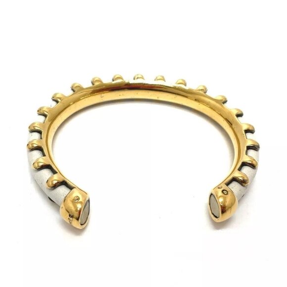 HERMES Horseshoe vintage Bracelet Bangle Metal / Leather White/GoldHardware